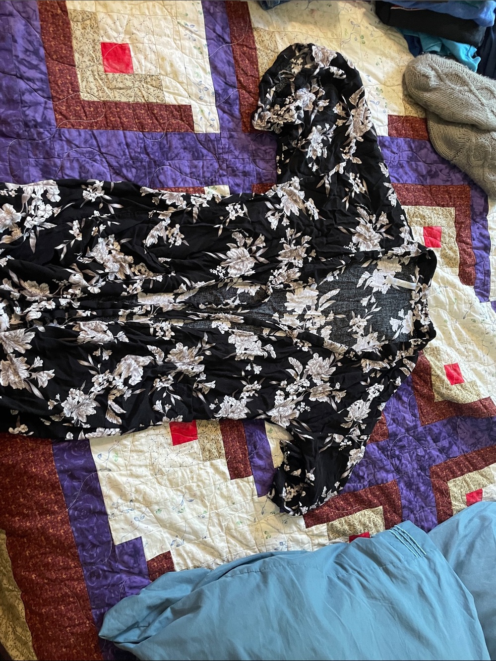 Cardigan with White Floral Design